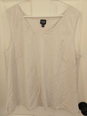 100% Silk Eileen Fisher Cream Scoop Neck Sleeveless Tank Top, 1X, Neutral